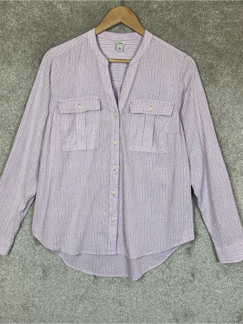 LL Bean Shirt Womens Small Purple Organic Cotton Button Front Pockets- 5147